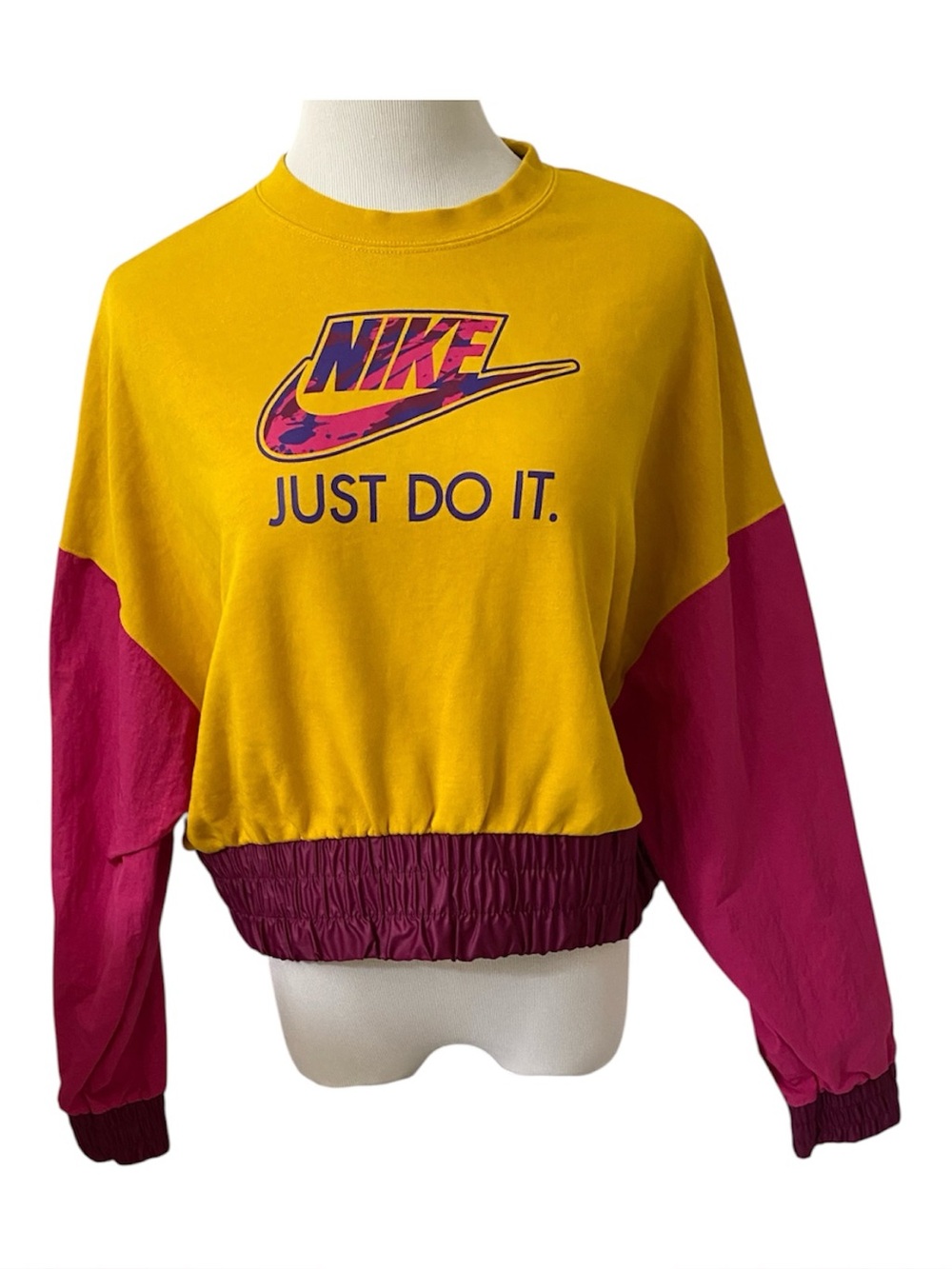 Vintage Retro Nike Just Do It Colorblock Fleece Crop Crewneck (M) - Picture 1 of 7
